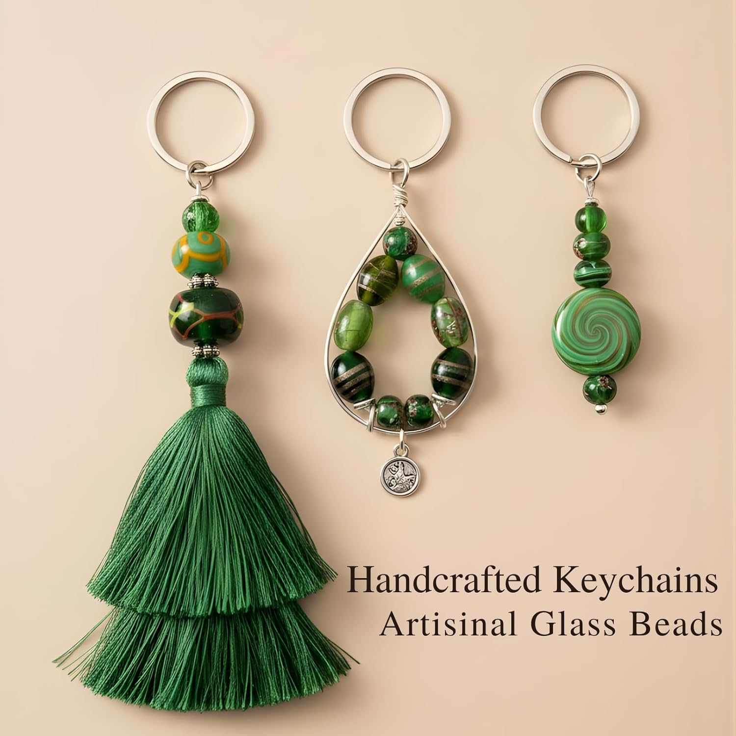 Handcrafted Green Combination Lampwork Glass Beads | Multi-Shape Fancy Spacer Beads | Available in 20 Strands | Artistic Handmade Beads for Jewelry Making & DIY Crafts.