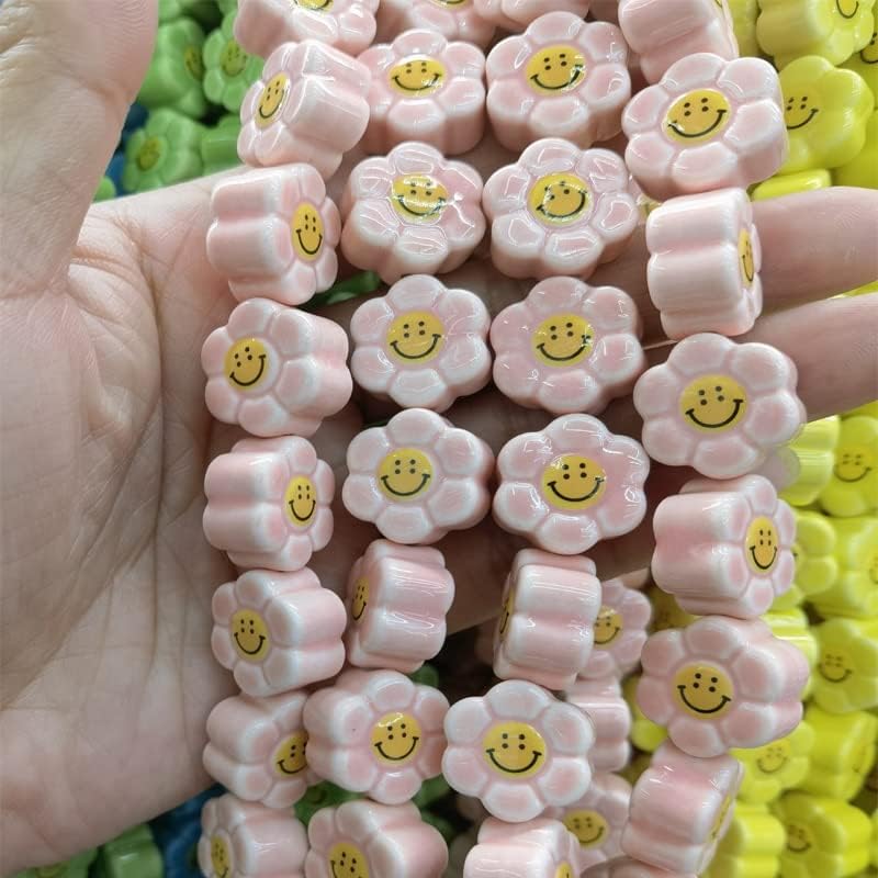 Davitu 50pcs 18mm Sunflower Smile Face Ceramic Beads Fashion DIY Loose Spacer Bead for Jewelry Making Bracelet Necklace Earring - (Color: White, Item Diameter: 18mm 50pcs)