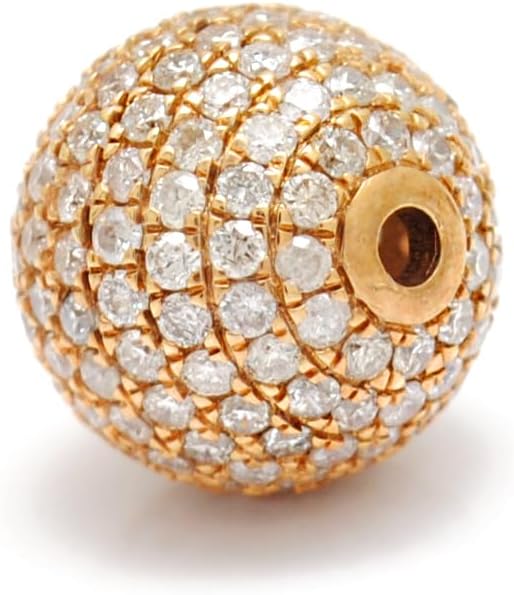 Kanika Creations 14K Solid Yellow Gold Pave Beads with Natural Diamonds – 10mm Round Spacer for Handmade Jewelry – Elegant Gift for Her