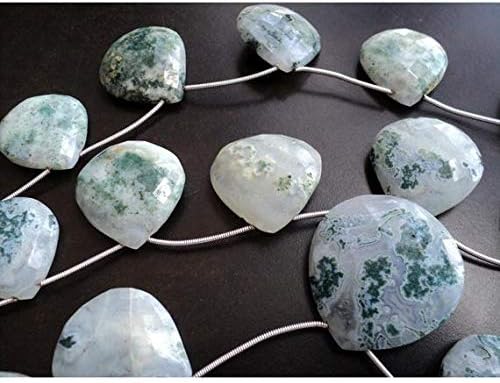 Moss Agate Briolette Beads/Faceted Heart Beads/Green Moss Agate/Moss Agate Beads/ 24mm Faceted Beads/ 8 Inch Strand Code-HIGH-48065