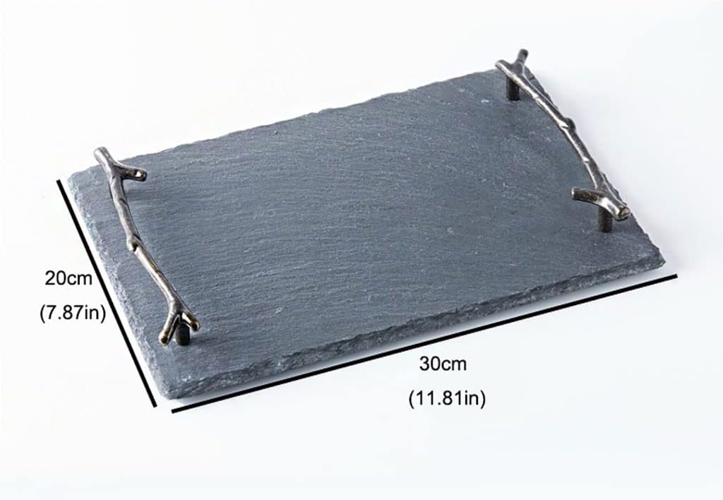 Tray Service Tray Simple Rectangular Retro Branch Handle Dinner Plate Tray Restaurant Exhibition Hall Water Cup Bowl Plate Tray Plate Soft Display Plate Serving Trays(Black)