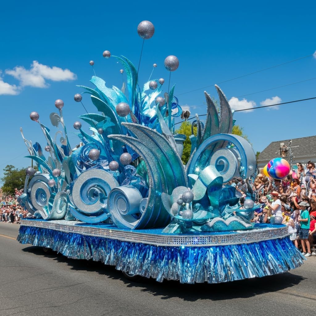 Anderson's Blue and Silver Metallic Parade Float Decoration Kit, Complete Supplies with Floral Sheeting, Twist, and Fringe for Stunning Parade Trailers