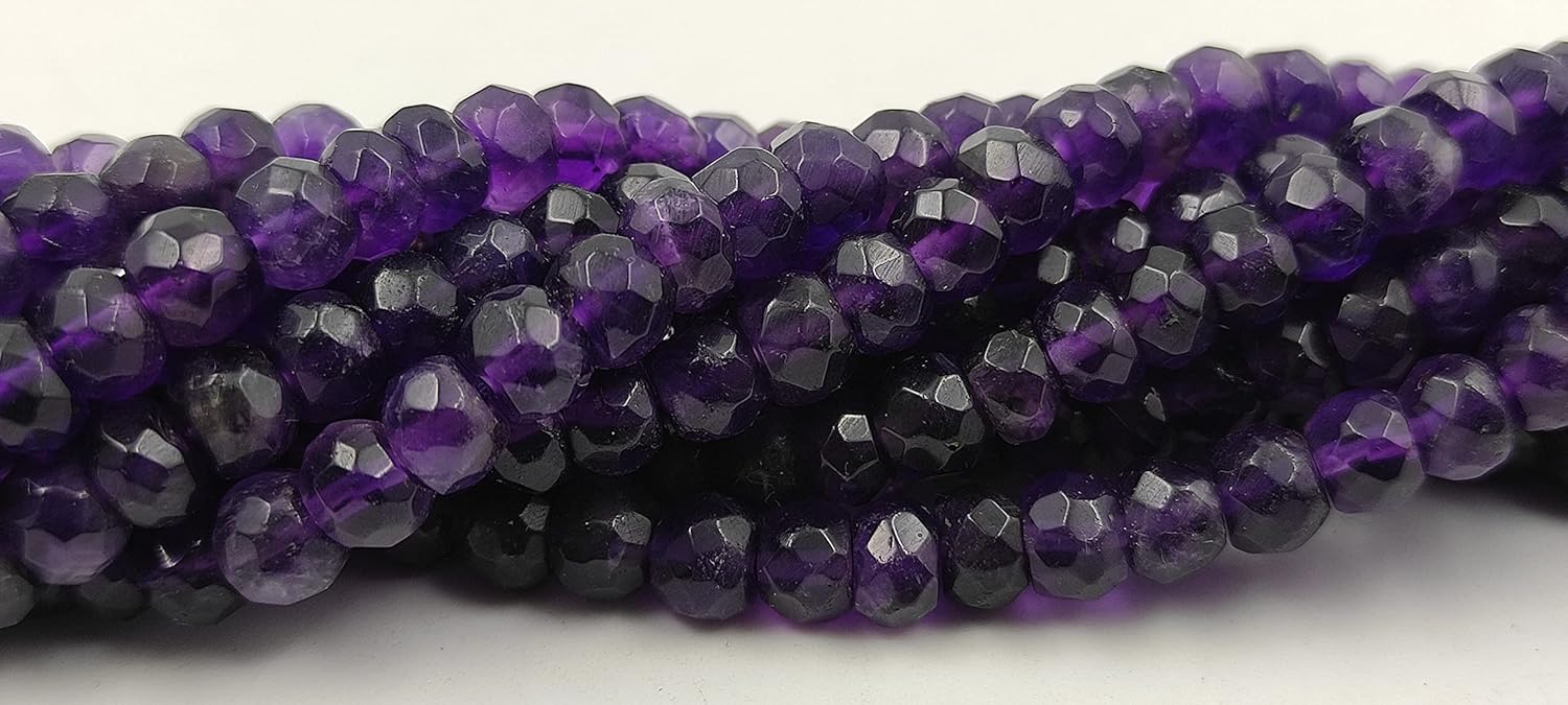 Hanumat Gems Lot of 5 Strands Beautiful Natural Purple Amethyst Faceted Rondelle Shape Gemstone Beads,Amethyst Rondelle Beads,Amethyst Faceted Beads,5.00-6.00 MM Beads,13 Inches Strand