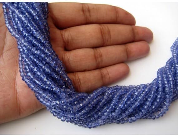 BEADS GEMSTONE 1 Strand Natural Blue Coated Quartz Bead, Tanzanite Color, Micro Faceted Rondelle Beads, 4mm Beads, 14 Inches Code-HIGH-17037
