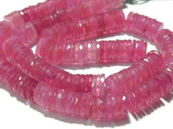 BEADS GEMSTONE 432 carat-AAA SUPERB Ruby Micro Cut LARGE Micro Cut wheel Rondelles- 16 Inch Long Strand -Stones measure- 8-9mm Code-HIGH-7597