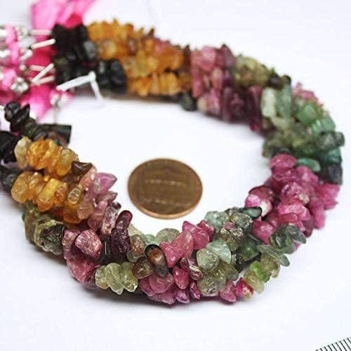 1 Strand Multi Pink Green toumaline Tumbled Chips Smooth 8'' Long Strand Gemstone Beads, Jewelry Supplies for Jewelry Making, for Meditation Jewellery for Reiki Healing Mystic Gemstone 5mm to 8mm