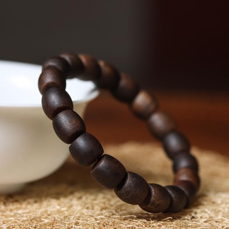 Vietnam Nha Trang Agarwood White Aquilaria Drum Bead 10mm×19 Pieces Sinking Cooling with Floral Honey Scent Prayer Beads Bracelet