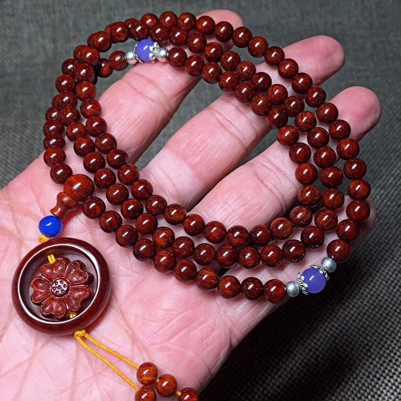 Mascot Wooden Crafts Wood Carving Art Wood Decoration Artwork 花满人间小叶紫檀0.6X108颗酒红底佛珠手串手链念珠 (花满人间款小叶紫檀)