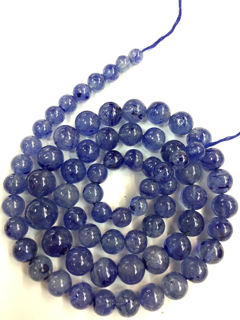 13 inch Strand of Natural gem Blue Sapphire, 4-10mm Round Smooth Beads for DIY Jewelry Making. | Beads_01997