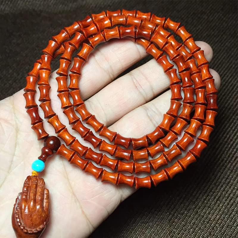 Mascot Wooden Crafts Wood Carving Art Wood Decoration Artwork 小叶紫檀6*8 * 108颗竹节款带星搭配佛手挂坠珠子圆润 光滑细腻手链(小叶紫檀竹节佛手款)