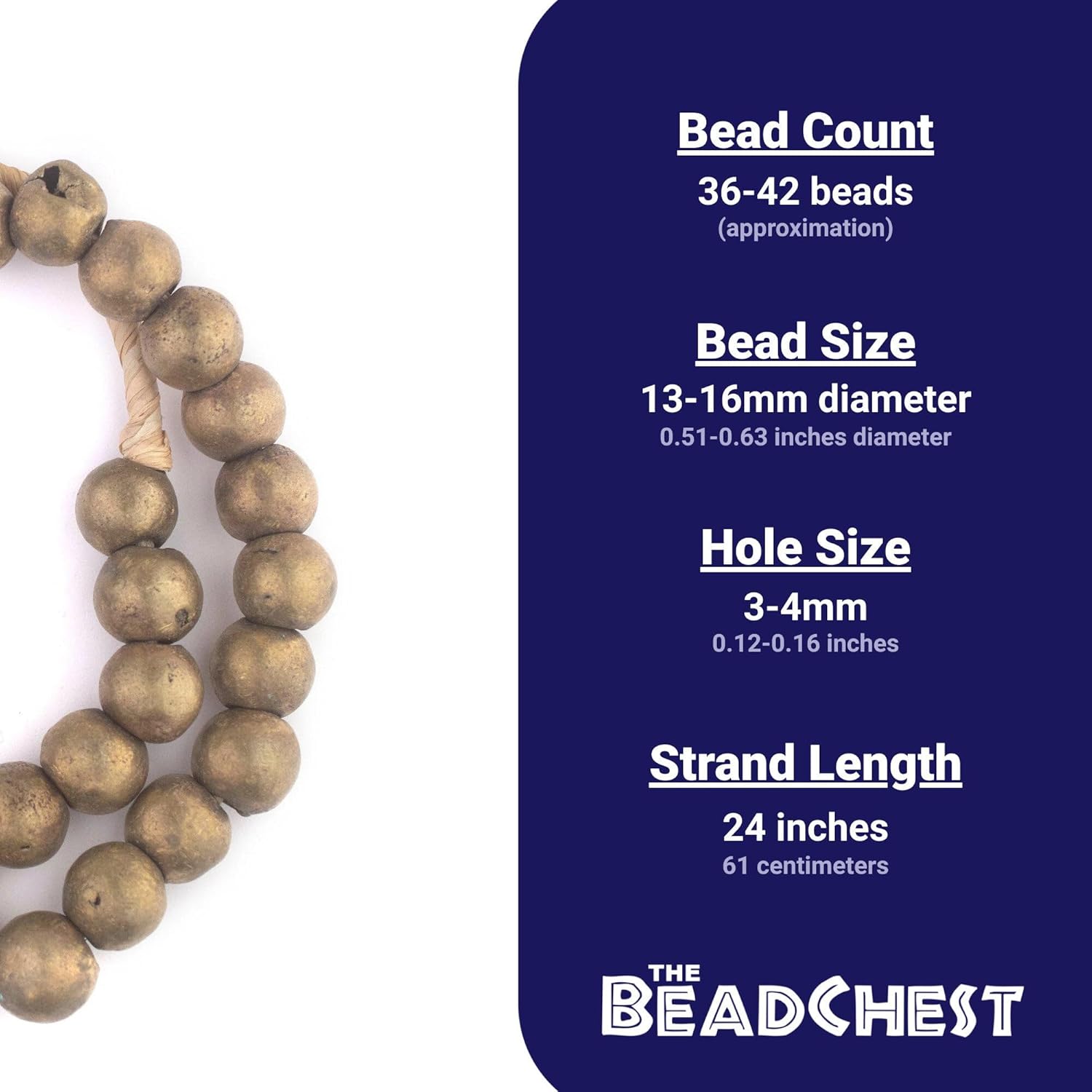 The Bead Chest Nigerian Brass Globe Beads 14mm African Round Large Hole 24 Inch Strand Handmade