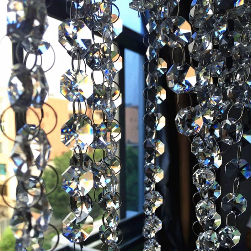Hanging Crystals Prisms 14mm Clear Octagon K9 Crystal Beads Connected with 11mm Rings for Wedding Cake Decorative Crystal Garland/Strand, 20M/lot Hangings Crystals for Decoration