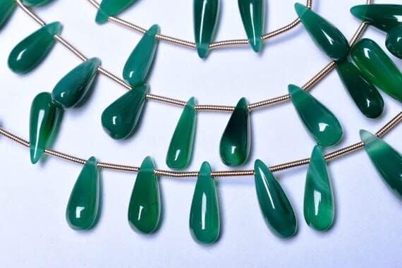 9.5 Inch 11-19mm Natural Green Onyx Smooth Long Tear Drops Beads Strand-20 Beads