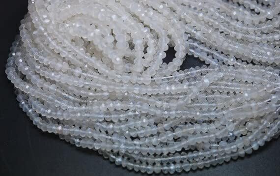 Full 2x14 Inches Long Strand Micro Faceted Rondelles White Moonstone Large Size 4mm