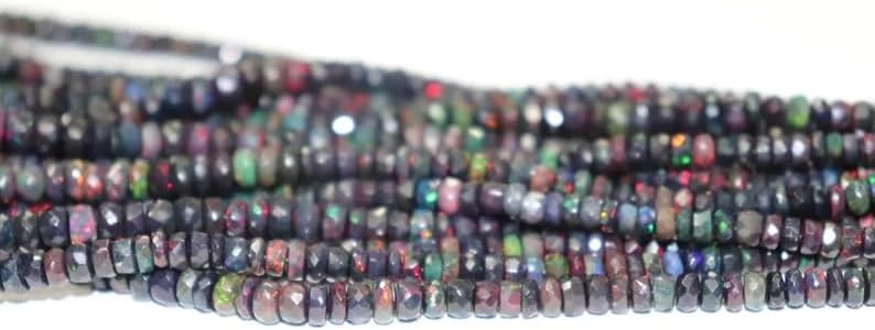 AAA+ Black Opal Faceted Rondelle Beads 4-6.5 mm Black Opal Rondelle Beads Opal Faceted Beads Fire Opal Beads for Making Jwelery