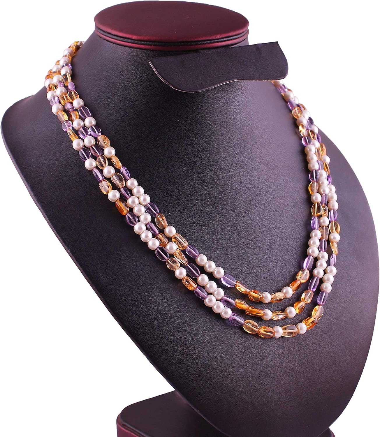 Natural Gemstone cirine Amethyst Plain Oval Shape Beads Necklace for Women | 18 inch Gemstone Necklace|Loose Beads for Jewelry Making | Healing Beads Necklace