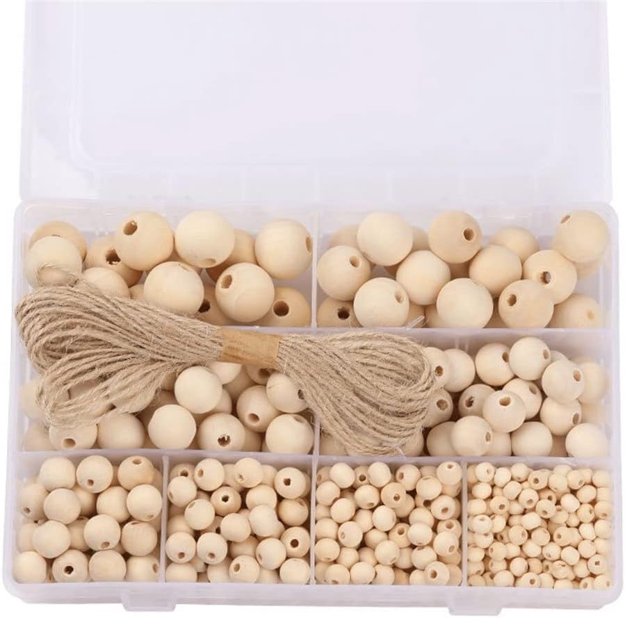 660 Pcs 8 Sizes Wooden Beads for Crafts with 10M Jute Twine Unfinished Wood Beads for Jewelry Making DIY Crafting (Color : A Size : One Size)