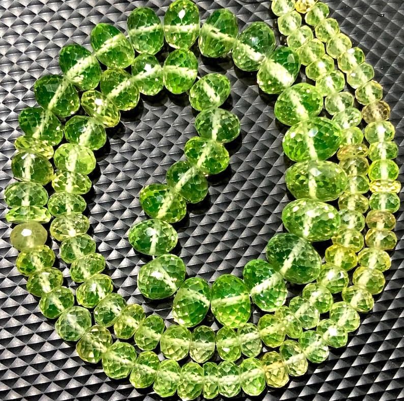Natural NEON Green Spinel Roundelle Faceted Beads 6-12 MM 20 inch Long String Jewelry Making Gemstone Beads for Necklace Bracelet