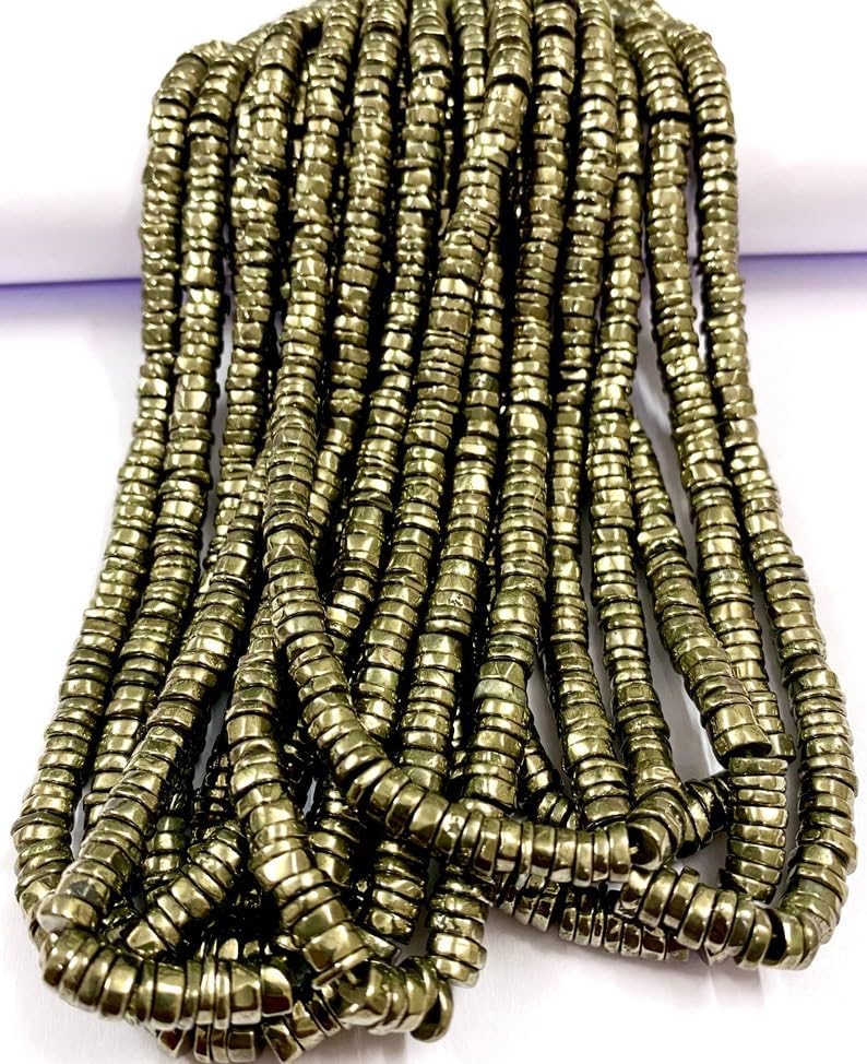 Natural Pyrite tyre soomth Beads 5x6mm 16 inch Long String Jewelry Making Gemstone Beads for Necklace Bracelet