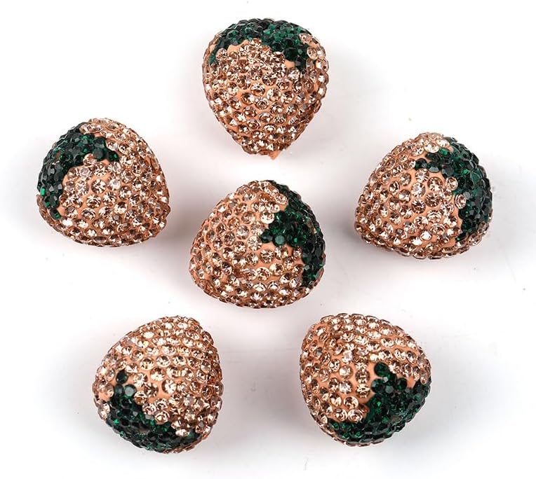 20/40/100pcs 20x21mm Polymer Clay Strawberry Disco Ball Charm Beads, Shiny Rhinestone Spacer Beads for DIY Jewelry Making, Bracelet Charms (Champagne Color, 100pcs 20x21mm)