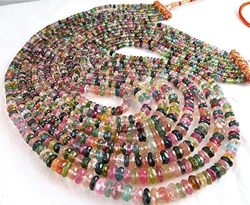 8 Line Natural Multi Colour TOURMALINE FACETTED Round BEADS Necklace 17 INCHES 7.5 MM TO 3.5MM