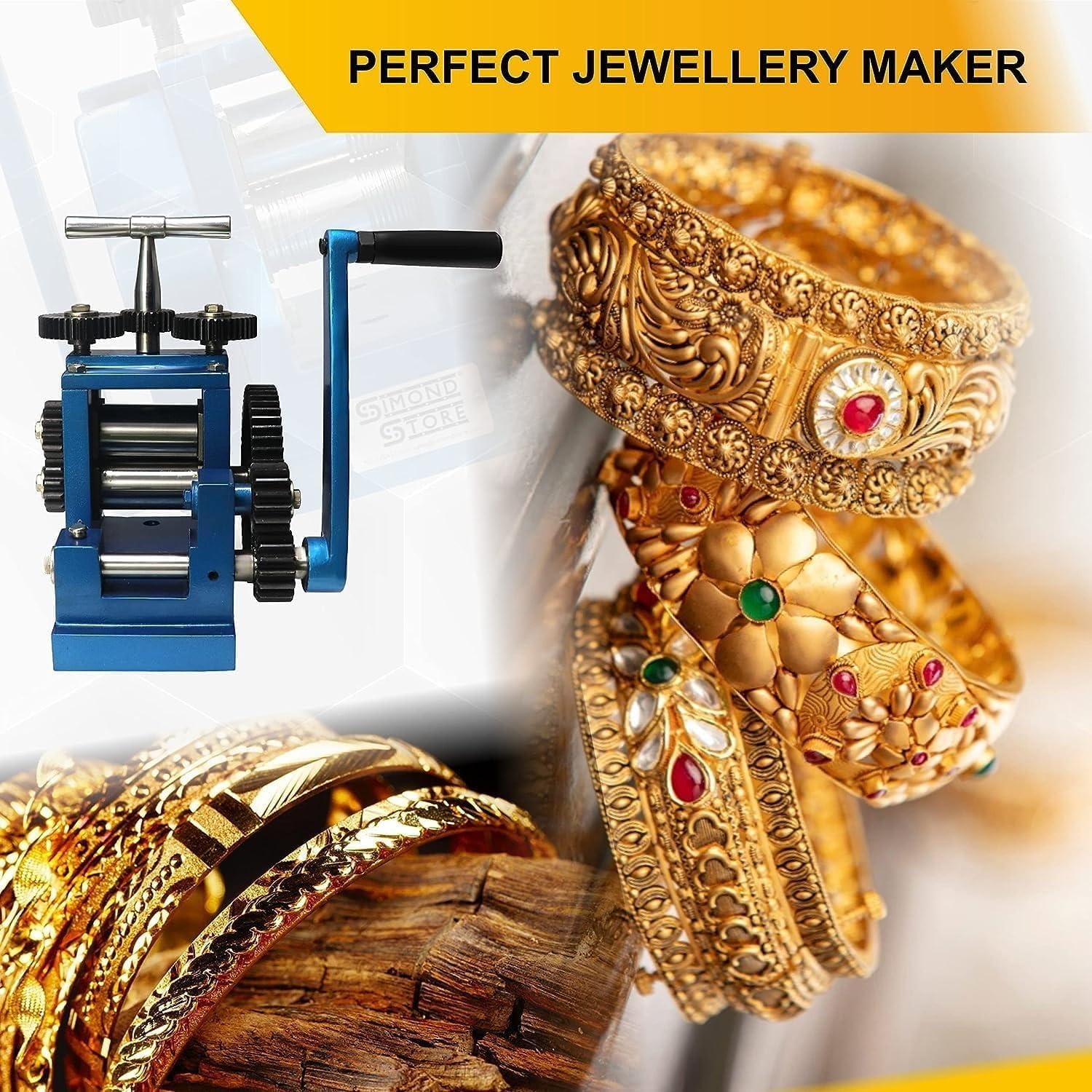 SIMOND STORE Rolling Mill Machine, 3 Inch (76 mm), 5 Rollers Combination Manual Rolling Mill for Jewelry Making, Tabletting Jewelry Tool for Metal Sheet and Wire