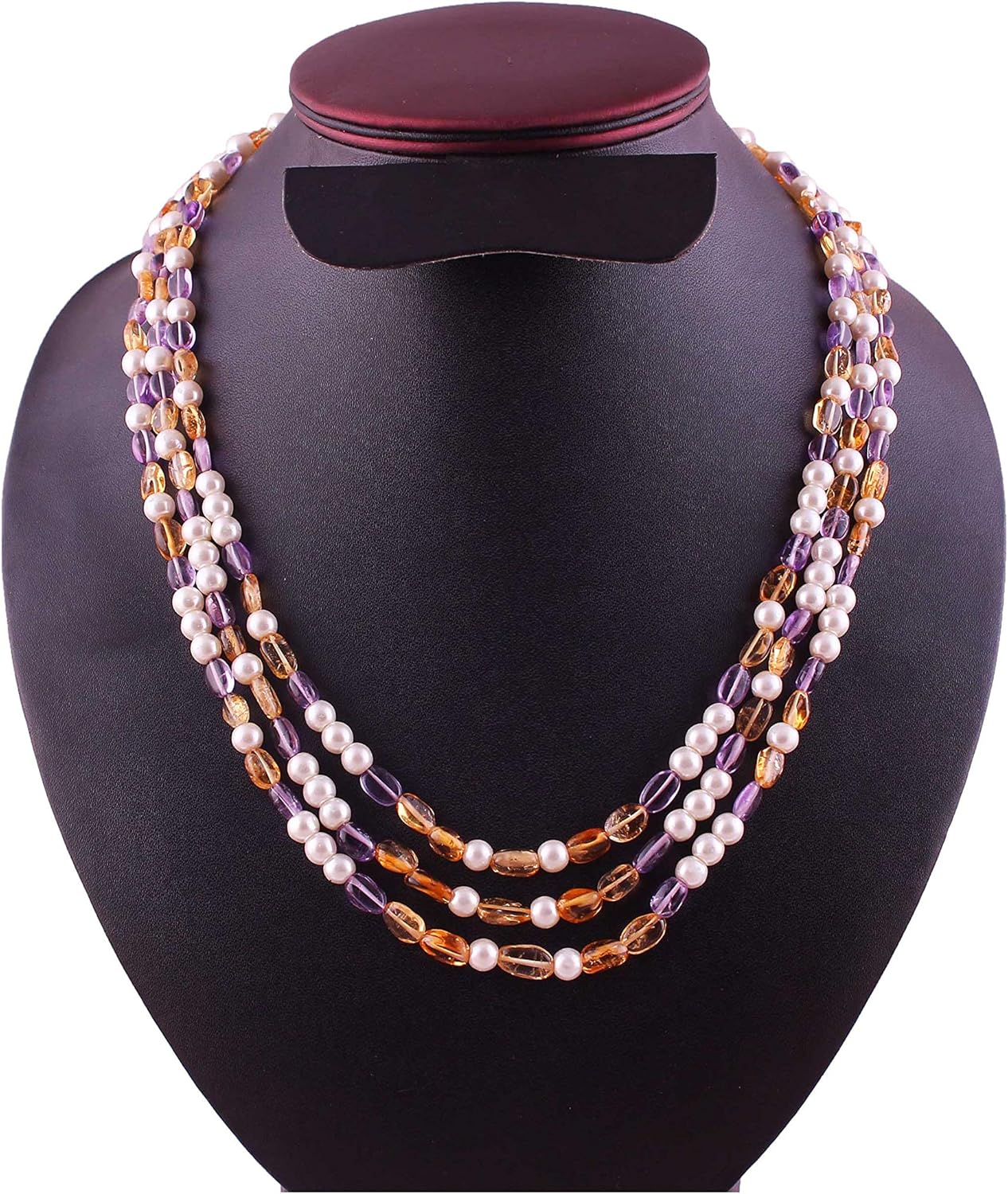 Natural Gemstone cirine Amethyst Plain Oval Shape Beads Necklace for Women | 18 inch Gemstone Necklace|Loose Beads for Jewelry Making | Healing Beads Necklace