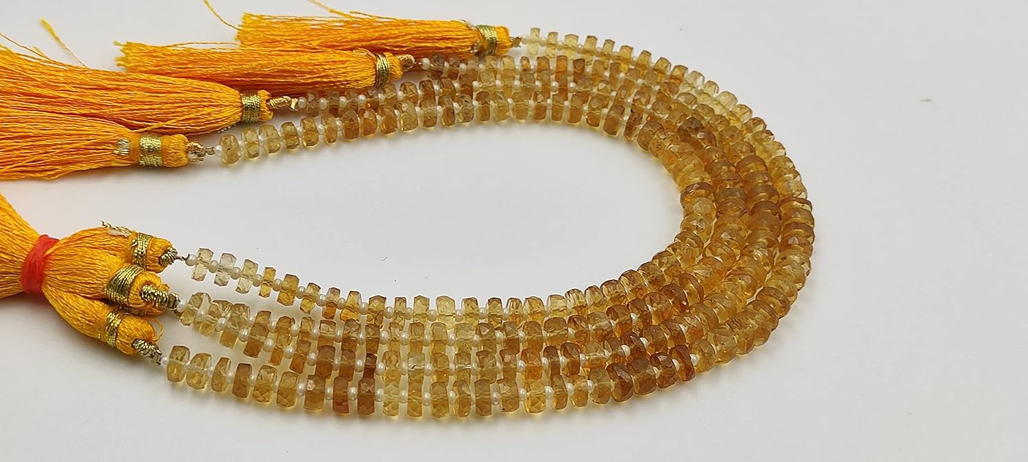 Hanumat Gems Lot of 5 Strands Natural Citrine Quartz Faceted Heishi (Tyre) Gemstone Beads,Citrine Faceted Beads,Citrine Tyre Beads,Citrine Heishi Tyre Beads,7.00-8.00 MM Beads,8 Inches Strand.