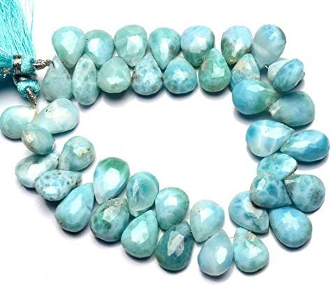 Super Rare Natural Gemstone Larimar 13x10 to 14x10MM Approx. Faceted Pear Shape Briolettes 8 Inch Full Strand Mined from Dominican Republic