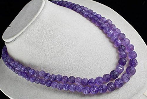 2 Line Natural Old AMETHYST CARVED BEADS Necklace 18 INCHES 13 MM TO 7 MM