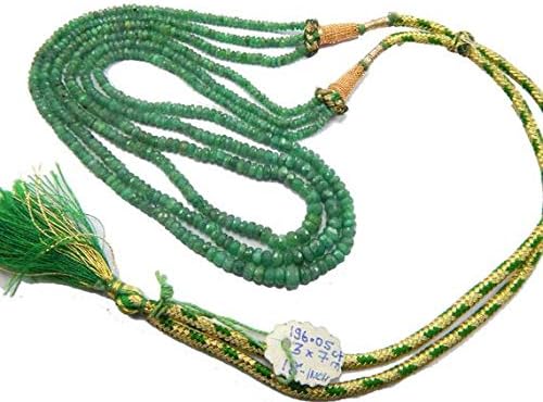 LOVEKUSH LKBEADS Emerald Necklace 18 inch Long,Beads Size 3-7 mm Rondelle Faceted Green Beads 3 Strands Necklace Code-HIGH-47872