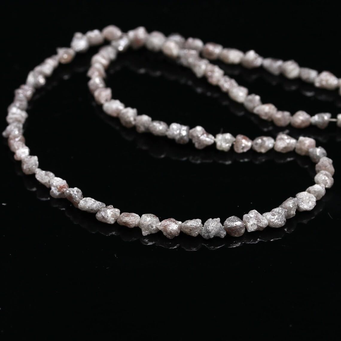 Generic Natural Grey Diamond Raw Uncut Beads Diamond Long Uncut Beads Grey Diamond Raw Beads Diamond Tumble Beads Raw Grey Diamond Nuggets Beads (1 Strand), 2-3mm
