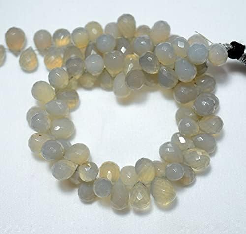 10 inch Strand of Natural Chalcedony 6x8-7x9mm Drop Faceted briolette Beads for DIY Jewelry Making. |BRIO_01688