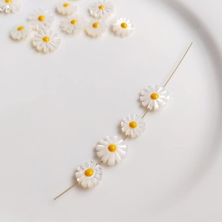 DAVITU 10PCS Little Daisy Bellis Perennis Mother of Pearl Pendant Small Chrysanthemum Shell Beads for Necklace - (Item Diameter: 12mm)