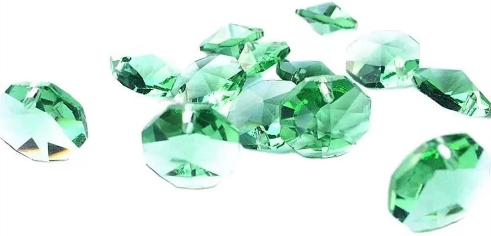 Hanging Crystals Prisms 500pcs 14mm Green Octagon K9 Crystal Beads in 1Hole for Chandeliers Accessories Parts Hangings Crystals for Decoration