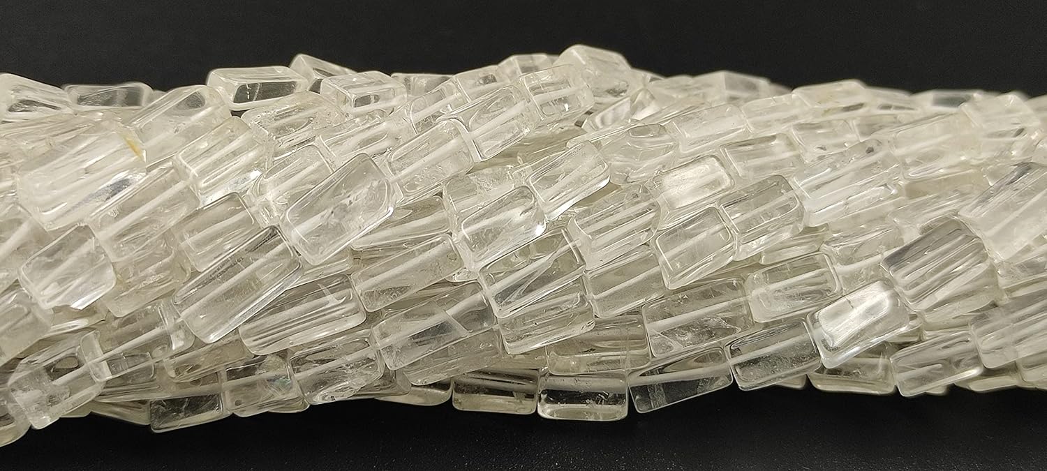 Hanumat Gems Lot of 10 Strands Natural Crystal Quartz Smooth Rectangle Shape Gemstone Beads,Quartz Irregular Flat Beads,Quartz Smooth Beads,13 Inches Gemstone Beads