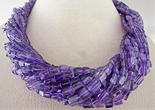 13 Line Natural Amethyst Fancy Square Beads Necklace 6MM to 3MM