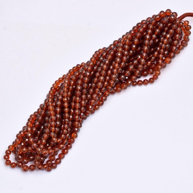 13 inch Strand of Natural gem Hessonite Garnet, 6mm Round Faceted Beads for DIY Jewelry Making. | Beads_04706, Red