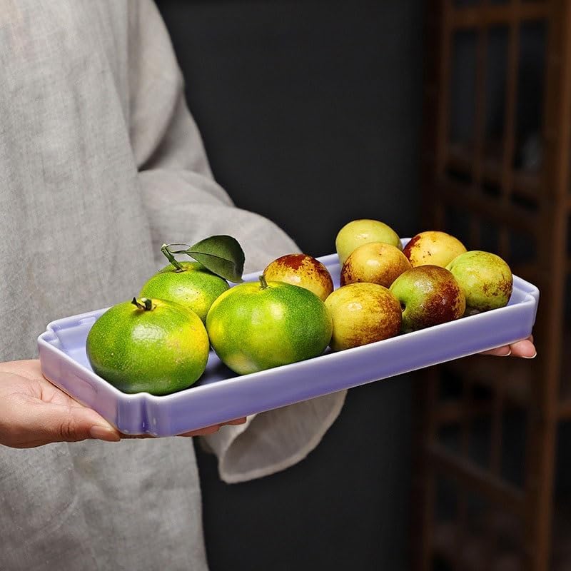 Tray Chinese Style Ceramic Tray Rectangular Afternoon Tea Snack Tray Cake Fruit Tray Snack Tray Serving Trays(A)