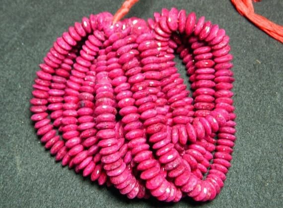 BEADS GEMSTONE 1 Strand Natural Ruby Beads, German Cut Beads, Faceted Rondelles, Disc Beads, Size 8mm to 12mm, 16 Inch Code-HIGH-18235
