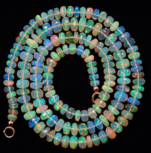 natural gem stone ethiopian opal faceted beads complete necklace rainbow fire flashing 20.5 inches 4 to 6 mm