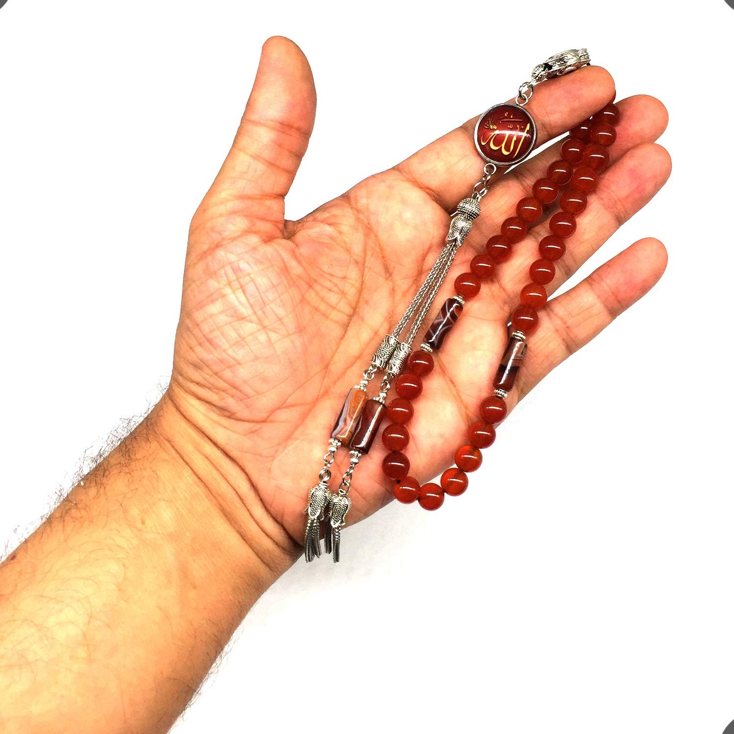 -ELEGANCE COLLECTION- Prayer Beads-Tesbih-Tasbih-Tasbeeh-Misbaha-Masbaha-Subha-Sebha-Sibha-Rosary (RED AGATE Stone (8mm -33 Beads))