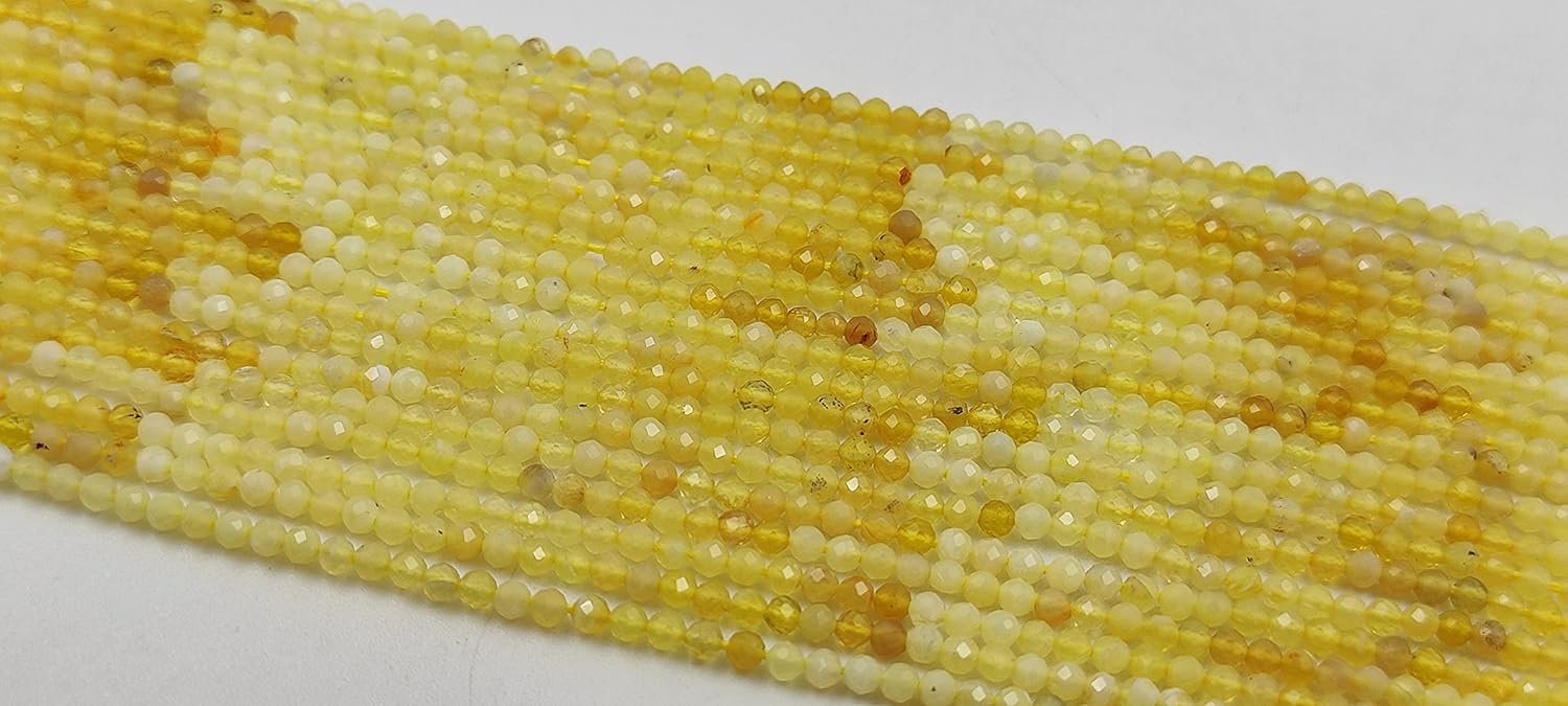 Hanumat Gems Lot of 5 Strands Natural Yellow Opal Micro Cut Faceted Rondelle Beads,Yellow Opal Faceted Beads,Yellow Opal Rondelle Bead,Yellow Opal Micro Cut Bead,2-2.5MM Beads,13 Inches Strand.