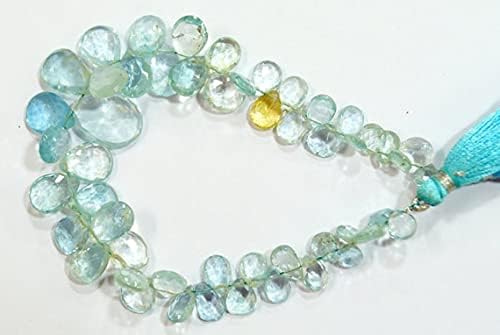 7 inch Strand of Natural Aquamarine 6x6-12x15mm pear Faceted briolette Beads for DIY Jewelry Making. |BRIO_00669