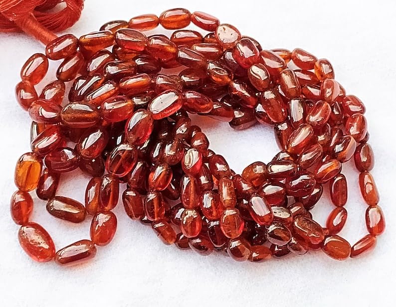 13 inch Strand of Natural gem Hessonite Garnet, 8-12mm Oval Smooth Beads for DIY Jewelry Making. | Beads_04705, Red