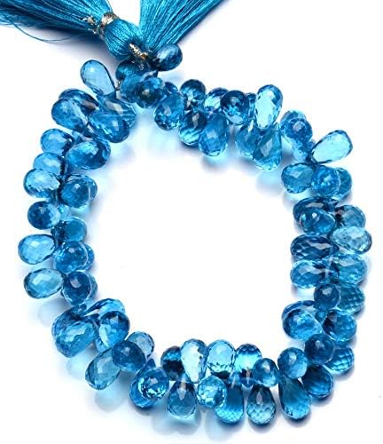 Natural Gemstone Swiss Blue Color Topaz 10x6 to 11x7MM Size Teardrop Shape Briolettes 9 Inch Full Strand AAA Grade Super Quality Beads