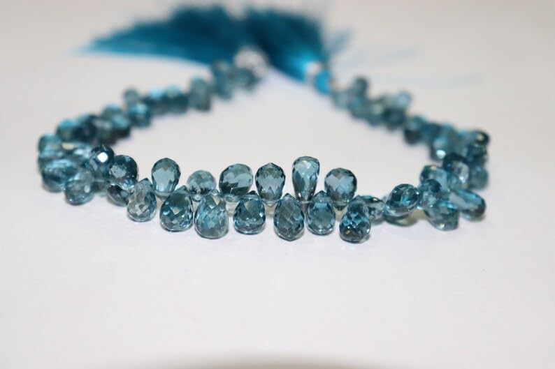 London Blue Topaz Faceted Drops Beads 4 * 6-5 * 8 mm London Blue Topaz Beads Blue Topaz Briolette Beads London BT Beads Wholesale Beads