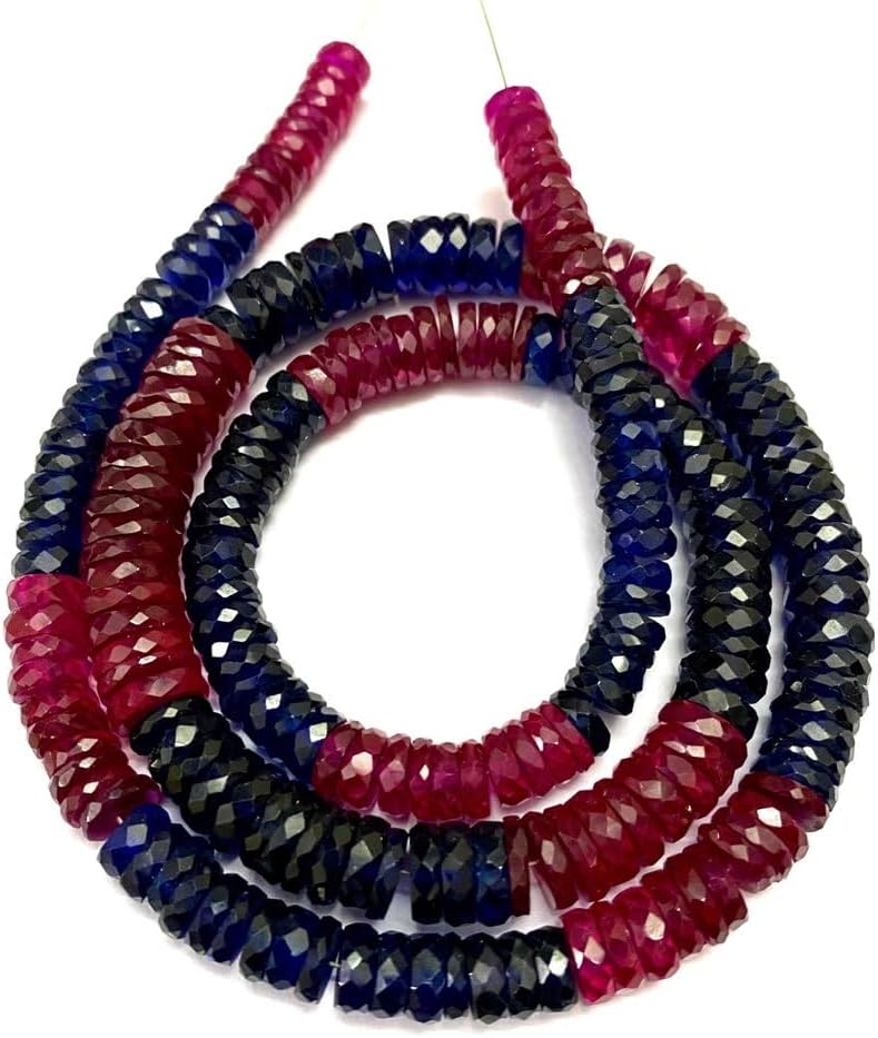 Natural Blue and RED Corundum roundelle facated Beads 6-7 MM 18 inch Long String Jewelry Making Gemstone Beads for Necklace Bracelet