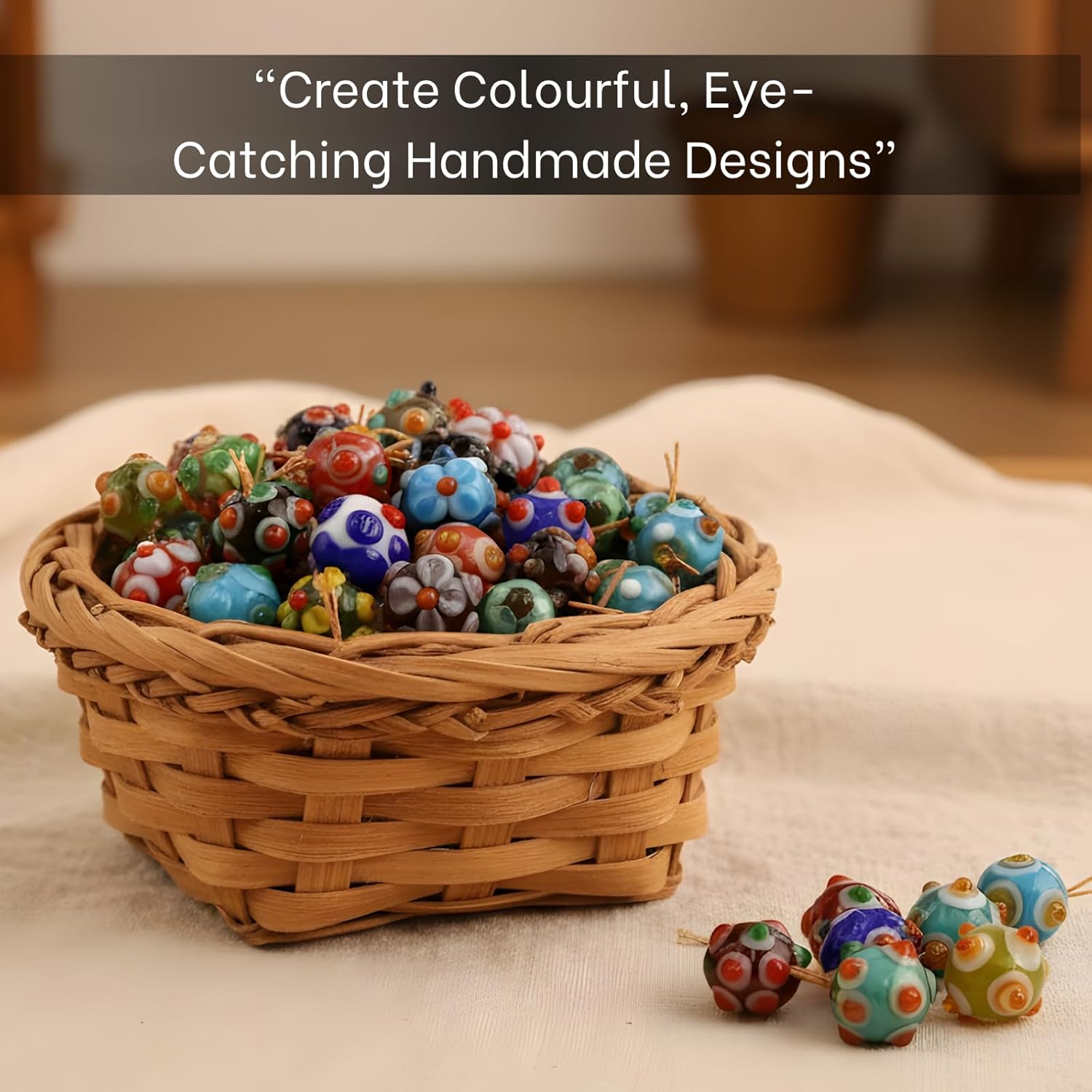 Handcrafted Multicolor Lampwork Glass Beads | Mixed Style Beads with Dotted Artistic Designs | Available in 25 Strands | Assorted Beads for Jewelry Making & DIY Crafts.