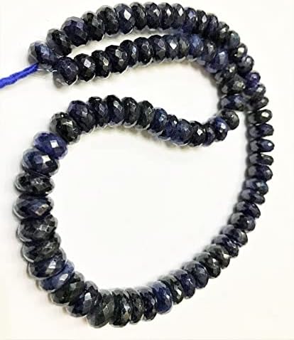 Natural Blue Sapphire roundelle facated Beads 6-7 MM 18 inch Long String Jewelry Making Gemstone Beads for Necklace Bracelet